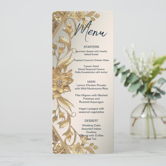 Golden Wavy Leaves Floral Menu (Staand voorkant)