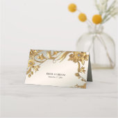 Golden Wavy Leaves Floral Place Card Plaatskaartje (Achterkant)