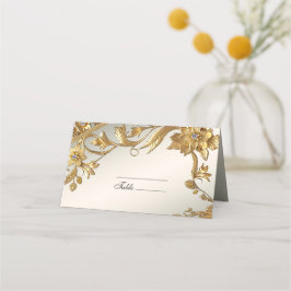 Golden Wavy Leaves Floral Place Card Plaatskaartje