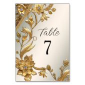 Golden Wavy Leaves Floral Table Number Kaart (Achterkant)