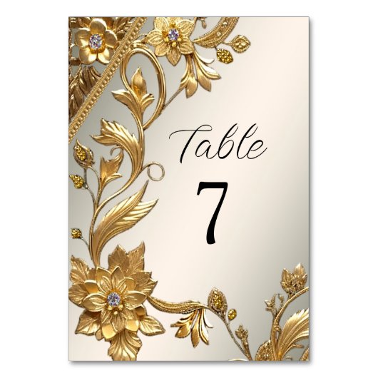 Golden Wavy Leaves Floral Table Number Kaart (Voorkant)