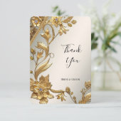 Golden Wavy Leaves Floral Thank You Card Bedankkaart (Staand voorkant)