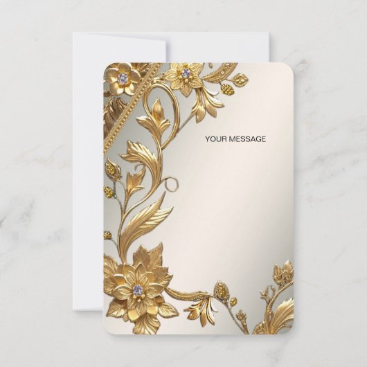 Golden Wavy Leaves Floral Thank You Card Bedankkaart (Achterkant)