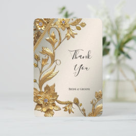 Golden Wavy Leaves Floral Thank You Card Bedankkaart