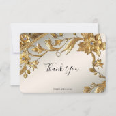 Golden Wavy Leaves Floral Thank You Card Bedankkaart (Voorkant)