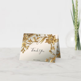 Golden Wavy Leaves Floral Thank You Card Bedankkaart