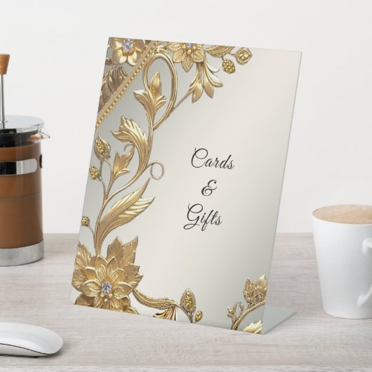 Golden Wavy verlaat Bloemen Tafel Tekens Reclamebord Met Voetstuk (Insitu)