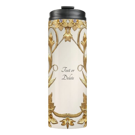 Golden Wavy verlaat Bloemen Thermische Tumbler Thermosbeker (Voorkant)