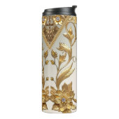 Golden Wavy verlaat Bloemen Thermische Tumbler Thermosbeker (Gedraaid links)