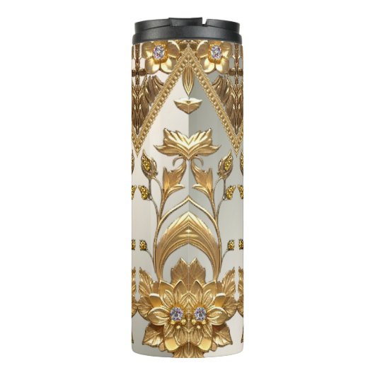 Golden Wavy verlaat Bloemen Thermische Tumbler Thermosbeker (Achterkant)