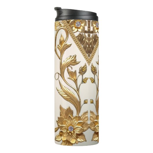 Golden Wavy verlaat Bloemen Thermische Tumbler Thermosbeker (Geroteerd rechts)