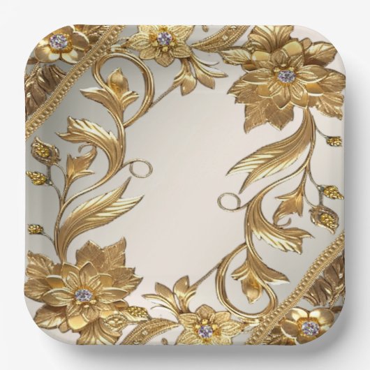Golden Wavy verlaat Floral Paper Bord (Voorkant)