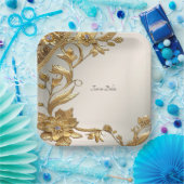 Golden Wavy verlaat Floral Paper Bord (Feest)