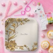 Golden Wavy verlaat Floral Paper Bord (Feest)