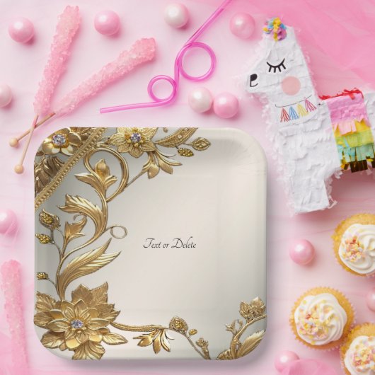 Golden Wavy verlaat Floral Paper Bord (Feest)