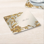 Golden Wavy verlaat Floral Paper Onderzetter (Schuin)