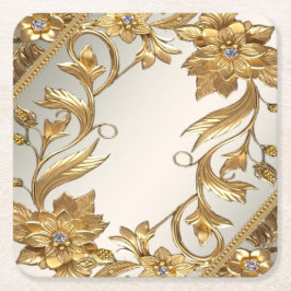 Golden Wavy verlaat Floral Paper Onderzetter