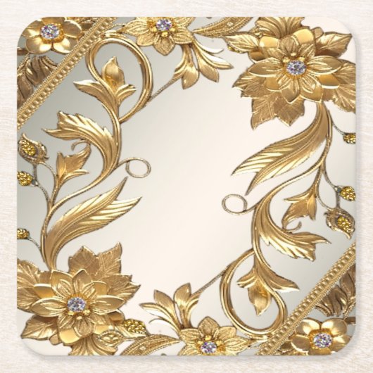 Golden Wavy verlaat Floral Paper Onderzetter (Voorkant)