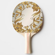 Golden Wavy verlaat Floral Ping Pong Paddle
