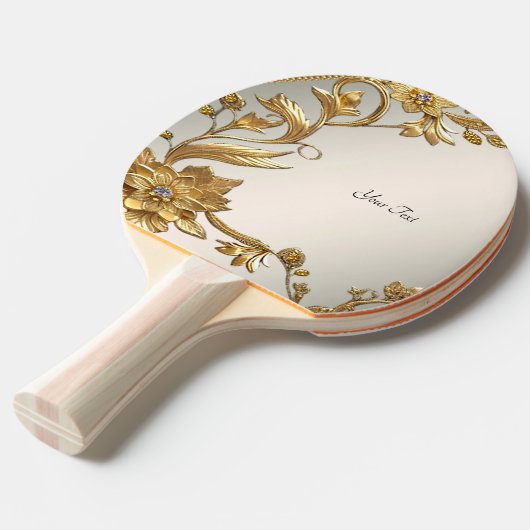 Golden Wavy verlaat Floral Ping Pong Paddle Tafeltennisbatje (Voorkant Gekanteld)