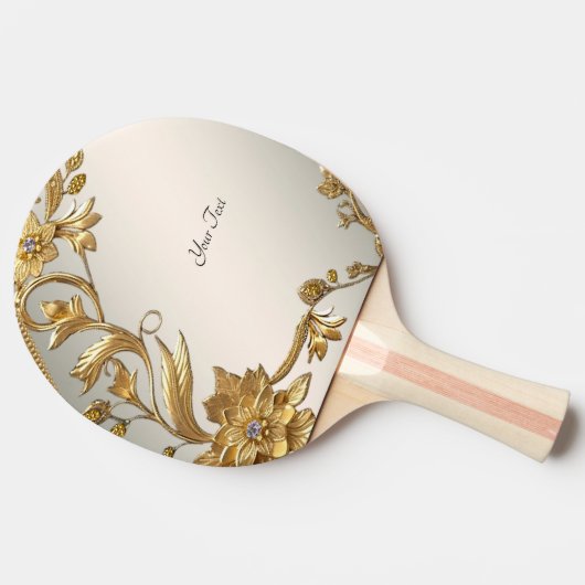 Golden Wavy verlaat Floral Ping Pong Paddle Tafeltennisbatje (Zijkant)