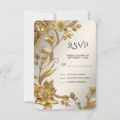 Golden Wavy verlaat Floral RSVP-kaart RSVP Kaartje (Voorkant)