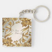 Golden Wavy verlaat Floral Sleutelhanger (Achterkant)