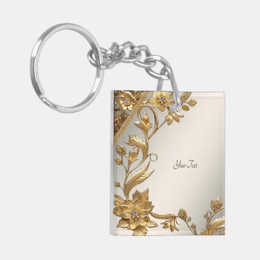 Golden Wavy verlaat Floral Sleutelhanger (Voorkant Links)