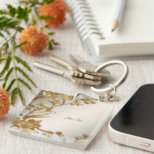 Golden Wavy verlaat Floral Sleutelhanger (Voorkant Rechts)