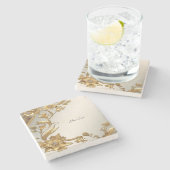 Golden Wavy verlaat Floral Stone Onderzetter (Zijkant)