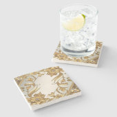 Golden Wavy verlaat Floral Stone Onderzetter (Zijkant)