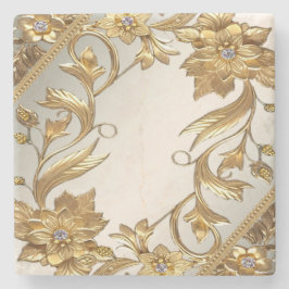 Golden Wavy verlaat Floral Stone Onderzetter