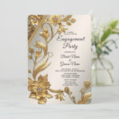Golden Wavy verlaat Floral Verloving Invitation Kaart (Staand voorkant)