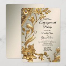 Golden Wavy verlaat Floral Verloving Invitation