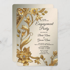 Golden Wavy verlaat Floral Verloving Invitation Kaart