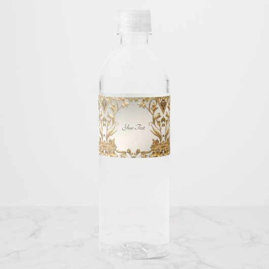 Golden Wavy verlaat Floral Water Bottle Label Waterfles Etiket (Voorkant)