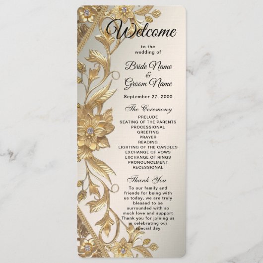 Golden Wavy verlaat Floral Wedding Program Programmakaart (Voorkant)