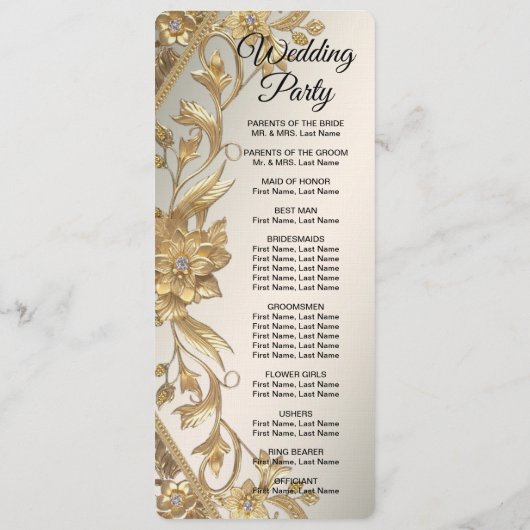 Golden Wavy verlaat Floral Wedding Program Programmakaart (Achterkant)