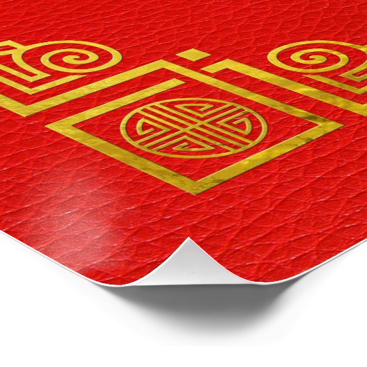 Golden Wealth Feng Shui-symbool op Faux Leather Poster (Hoek)