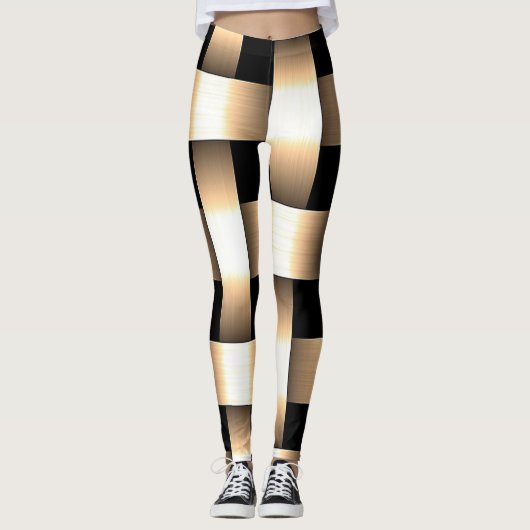 Golden Weave Design ~ Tan ~ Black ~ Gold ~ Leggings (Voorkant)