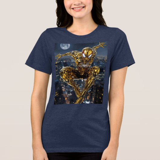 Golden Web: Women's Ultra-Realistic Spider Tee Tri-Blend Shirt (Voorkant)