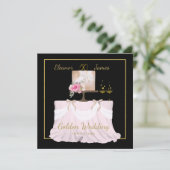 Golden Wedding 50 jaar Cake Names Black Gold Kaart (Staand voorkant)