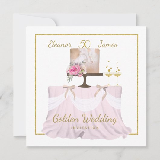 Golden Wedding 50 jaar Cake Names White Gold Kaart (Voorkant)