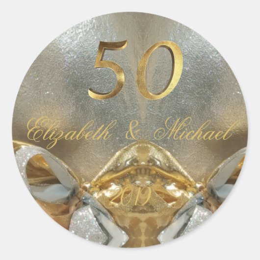 Golden Wedding 50e bruiloft Jubileum Elegant Ronde Sticker (Voorkant)