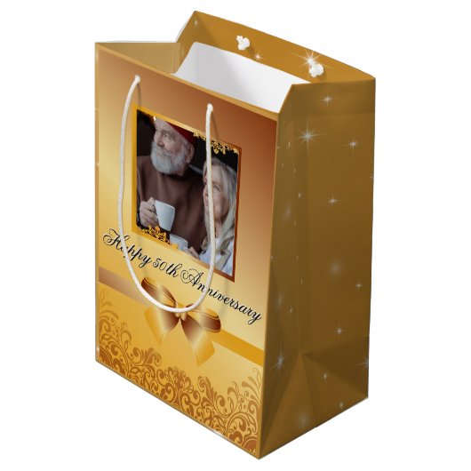Golden Wedding 50e Jubileum Medium Cadeauzakje (Achterkant Gekanteld)