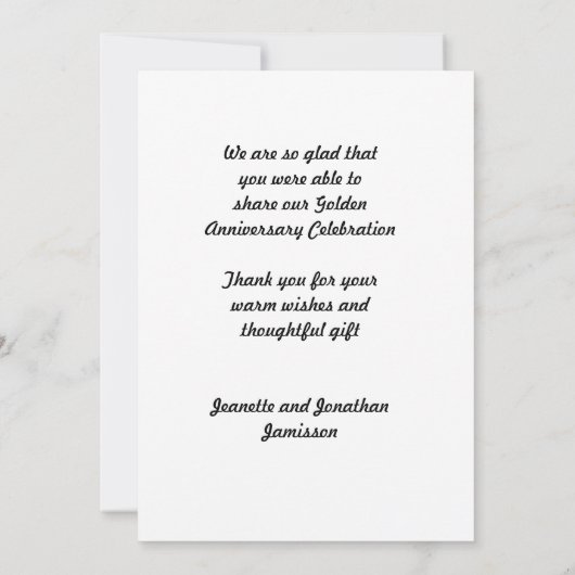 Golden Wedding 50th Jubileum dank u Custom Bedankkaart (Achterkant)