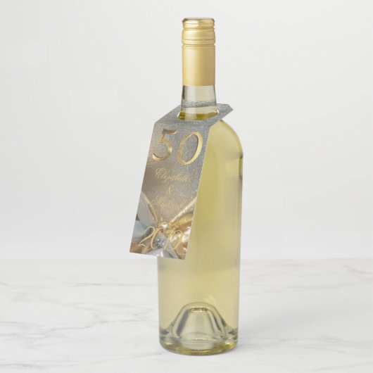 Golden Wedding 50th Jubileum Elegant Faux Gold Flessenhanger (Schuin)