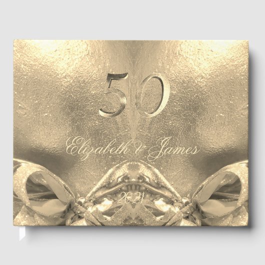 Golden Wedding 50th Jubileum Elegant Faux Gold Gastenboek (Voorkant)