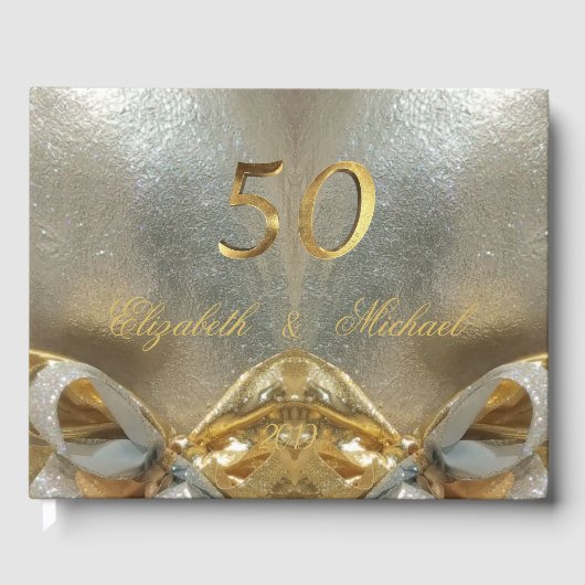 Golden Wedding 50th Jubileum Elegant Faux Gold Gastenboek (Voorkant)
