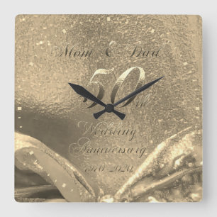 Golden Wedding 50th Jubileum Parents Faux Gold Vierkante Klok